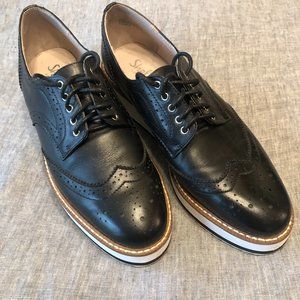 Shellys London Black Leather Platform Oxford Wingtips